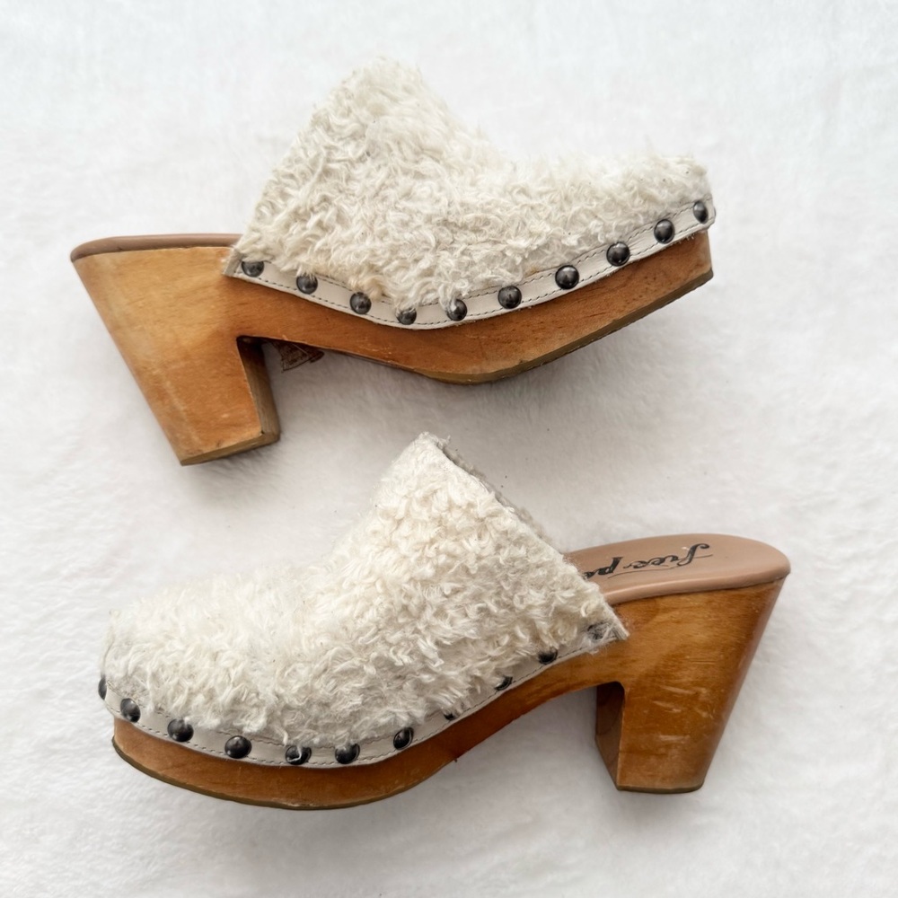 Free People Cream Sherpa Clogs with Wood Heel - Picture 9 of 13